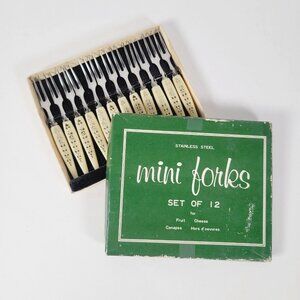 Vintage MCM Mini Forks Cocktail Set of 12 ~ Appetizer Charcuterie Meat Cheese